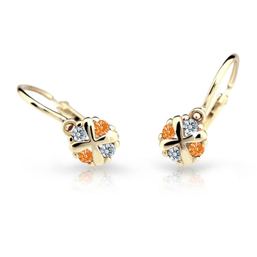 Dětské náušnice Danfil C2153 ze žlutého zlata s kamínky Orange, zapínání brizura