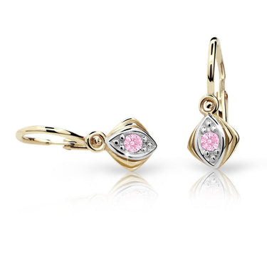 Dětské náušnice Danfil C1897 ze žlutého zlata s kamínkem Pink, zapínání brizura