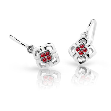 Dětské náušnice Danfil C2240 z bílého zlata s kamínky Ruby Dark, zapínání brizura