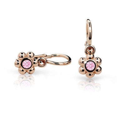 Dětské náušnice Danfil kytičky C2031 z růžového zlata s kamínkem Pink, zapínání brizura