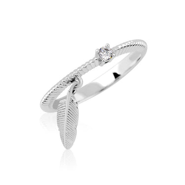 Zlatý prsten pírko DF 3843 z bílého zlata, s briliantem