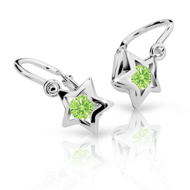 Dětské náušnice Danfil hvězdičky C1942 z bílého zlata s kamínkem Peridot Green, zapínání brizura