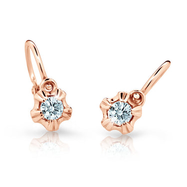 Dětské náušnice Danfil C2158 z růžového zlata s kamínkem White, zapínání brizura