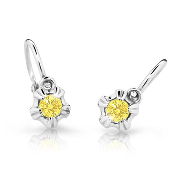 Dětské náušnice Danfil C2158 z bílého zlata s kamínkem Yellow, zapínání brizura