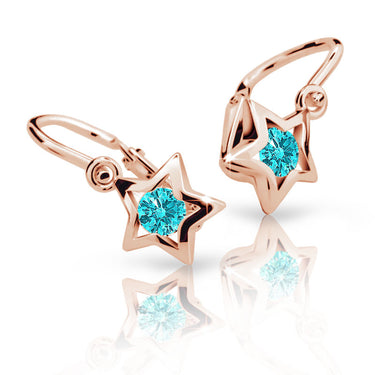 Dětské náušnice Danfil hvězdičky C1942 z růžového zlata s kamínkem Mint Green, zapínání brizura