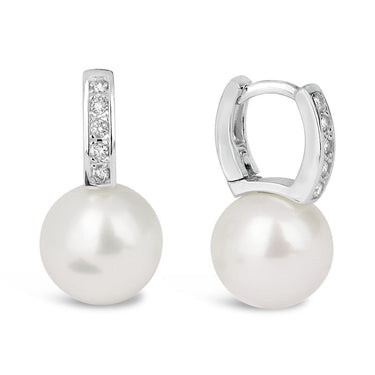 Zlaté dámské náušnice DF 3944, sladkovodní perla s diamanty, bílé zlato