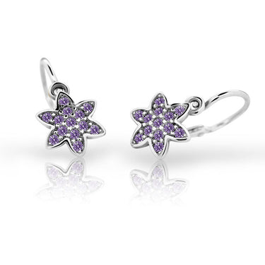 Dětské náušnice Danfil kytičky C2206 z bílého zlata s kamínky Amethyst, zapínání brizura
