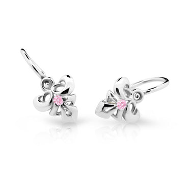 Dětské náušnice Danfil C2214 z bílého zlata s kamínkem Pink, zapínání brizura