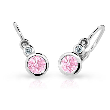 Dětské náušnice Danfil C1984 z bílého zlata s kamínkem Pink, zapínání brizura