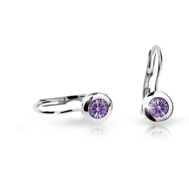Dětské náušnice Danfil C1537 z bílého zlata s kamínkem Amethyst, zapínání klapka