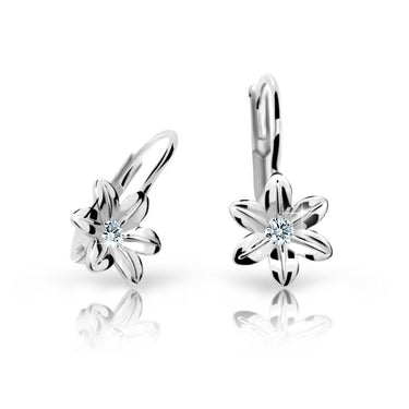 Dětské náušnice Danfil kytičky C1993 z bílého zlata s kamínkem White, zapínání klapka