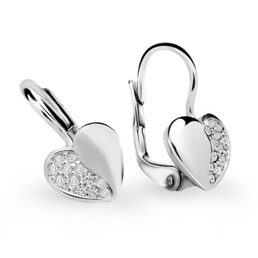 Dámské náušnice Danfil srdíčka C3933 z bílého zlata s kamínky White, zapínání klapka