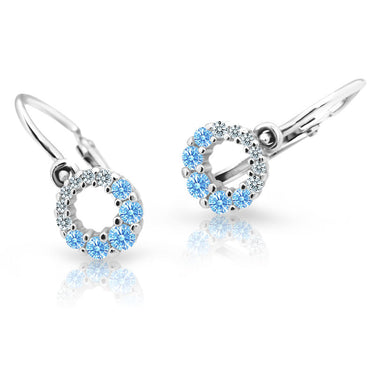 Dětské náušnice Danfil C2154 z bílého zlata s kamínky Arctic Blue, zapínání brizura