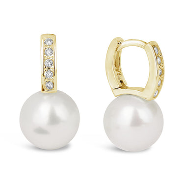 Zlaté dámské náušnice DF 3944, sladkovodní perla s diamanty, žluté zlato