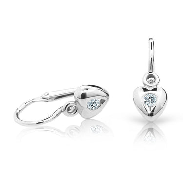 Dětské náušnice Danfil srdíčka C1556 z bílého zlata s kamínkem White, zapínání brizura