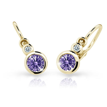 Dětské náušnice Danfil C1984 ze žlutého zlata s kamínkem Amethyst, zapínání brizura