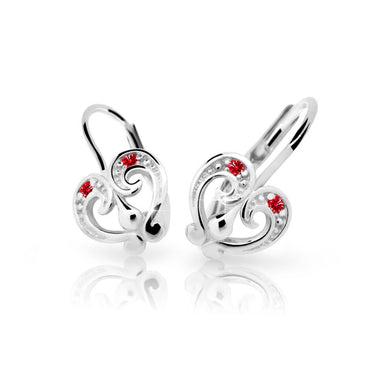Dětské náušnice Danfil C2211 z bílého zlata s kamínky Ruby Dark, zapínání klapka