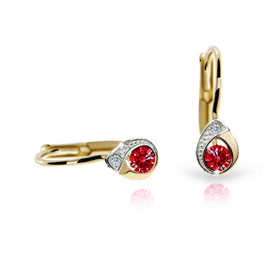 Dětské náušnice Danfil kapky C1898 ze žlutého zlata s kamínkem Ruby Dark, zapínání klapka