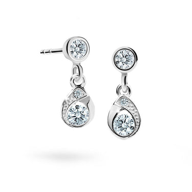 Dětské visací náušnice Danfil kapky C1898 z bílého zlata s kamínky White, zapínání puzeta