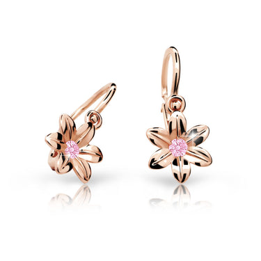 Dětské náušnice Danfil kytičky C1993 z růžového zlata s kamínkem Pink, zapínání brizura