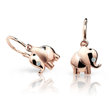 Dětské náušnice Danfil sloníci C1955 z růžového zlata s kamínkem White, zapínání brizura