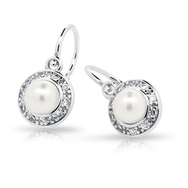 Dětské perlové náušnice Danfil C2393 z bílého zlata, zapínání brizura