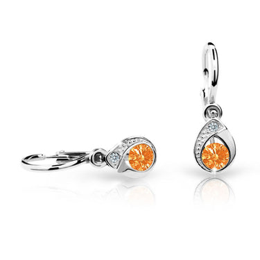 Dětské náušnice Danfil kapky C1898 z bílého zlata s kamínkem Orange, zapínání brizura