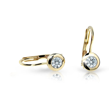Dětské náušnice Danfil C1537 ze žlutého zlata s kamínkem White, zapínání klapka