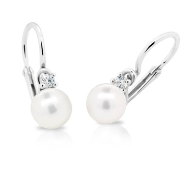 Dětské perlové náušnice Danfil C2392 z bílého zlata, zapínání brizura