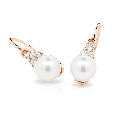 Dětské perlové náušnice Danfil C2235 z růžového zlata, zapínání brizura