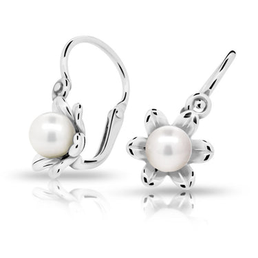 Dětské náušnice s perlami Danfil C2239 z bílého zlata, zapínání brizura