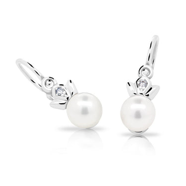 Dětské náušnice s perlami Danfil C2267 z bílého zlata, zapínání brizura