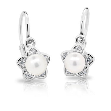 Dětské perlové náušnice Danfil C2387 z bílého zlata, zapínání brizura