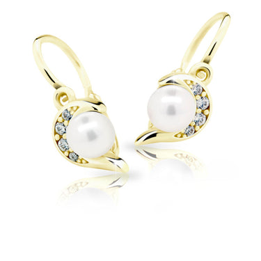 Dětské perlové náušnice Danfil C2389 ze žlutého zlata, zapínání brizura