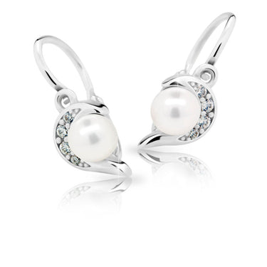 Dětské perlové náušnice Danfil C2389 z bílého zlata, zapínání brizura