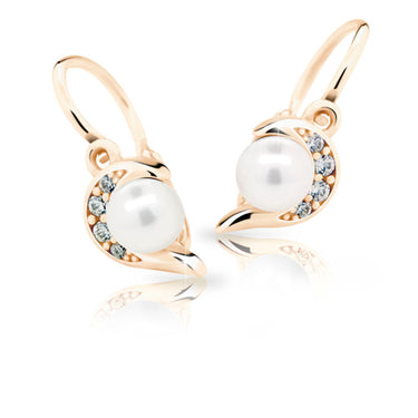 Dětské perlové náušnice Danfil C2389 z růžového zlata, zapínání brizura