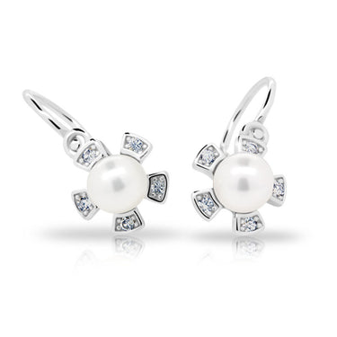 Dětské perlové náušnice Danfil C2395 z bílého zlata, zapínání brizura