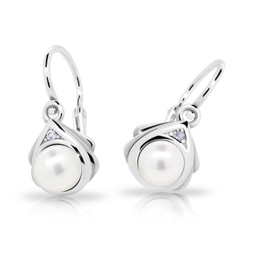 Dětské perlové náušnice Danfil C2398 z bílého zlata, zapínání brizura
