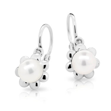 Dětské náušnice s perlami Danfil C2399 z bílého zlata, zapínání brizura