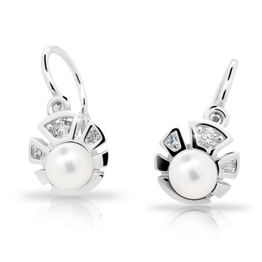 Dětské perlové náušnice Danfil C2410 z bílého zlata, zapínání brizura