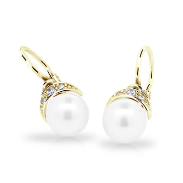 Dětské perlové náušnice Danfil C2412 ze žlutého zlata, zapínání brizura