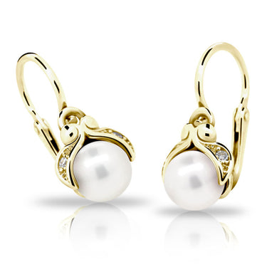 Dětské perlové náušnice Danfil C2414 ze žlutého zlata, zapínání brizura