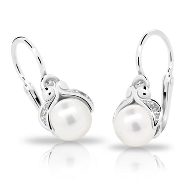 Dětské perlové náušnice Danfil C2414 z bílého zlata, zapínání brizura