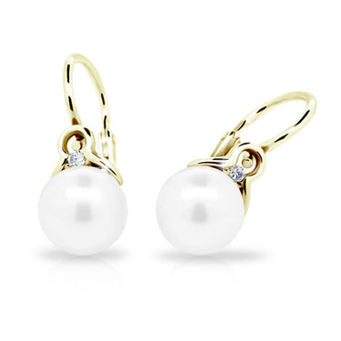 Dětské náušnice s perlami Danfil C2416 ze žlutého zlata, zapínání brizura