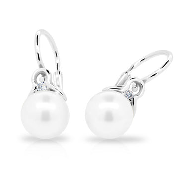 Dětské náušnice s perlami Danfil C2416 z bílého zlata, zapínání brizura