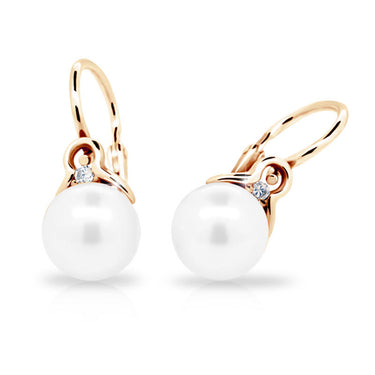 Dětské náušnice s perličkami Danfil C2416 z růžového zlata, zapínání brizura