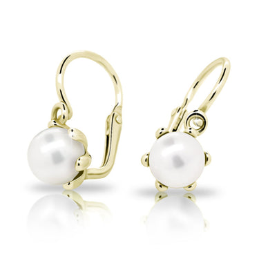 Dětské perlové náušnice Danfil C2482 ze žlutého zlata, zapínání brizura