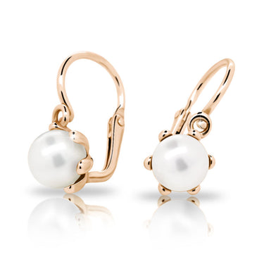 Dětské perlové náušnice Danfil C2482 z růžového zlata, zapínání brizura