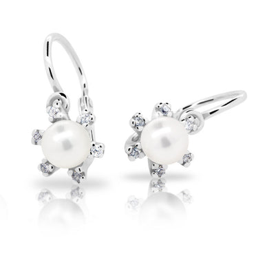 Dětské perlové náušnice Danfil C2487 z bílého zlata, zapínání brizura