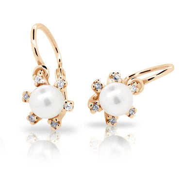 Dětské perlové náušnice Danfil C2487 z růžového zlata, zapínání brizura